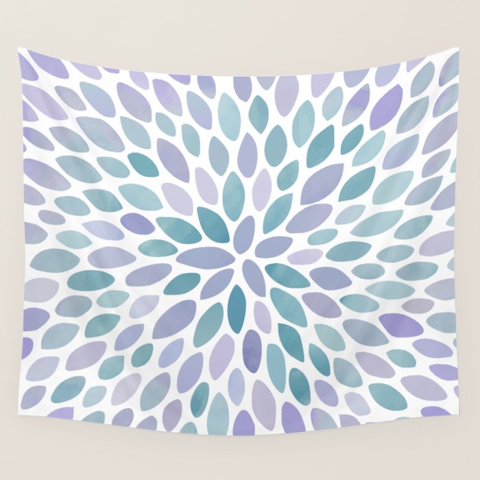 Festive, Flower Bloom, Purple and Teal, Floral Prints Wall Tapestry Gallery Image 4