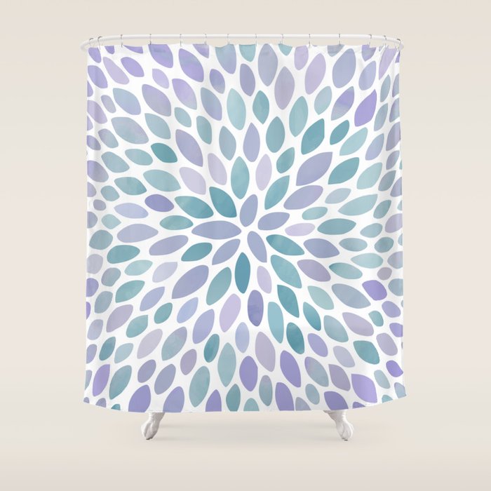 Festive, Flower Bloom, Purple and Teal, Floral Prints Shower Curtain Gallery Image 1