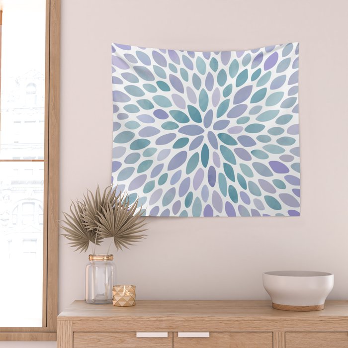 Festive, Flower Bloom, Purple and Teal, Floral Prints Wall Tapestry Gallery Image 2