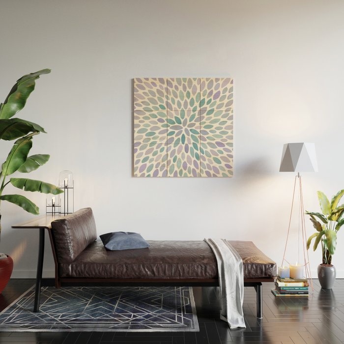 Festive, Flower Bloom, Purple and Teal, Floral Prints Wood Wall Art Gallery Image 2