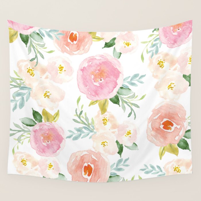 Sweet Pink Blooms (Floral 02) Wall Tapestry
