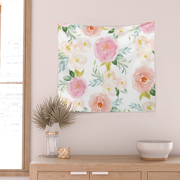 Sweet Pink Blooms (Floral 02) Wall Tapestry Gallery Image 2