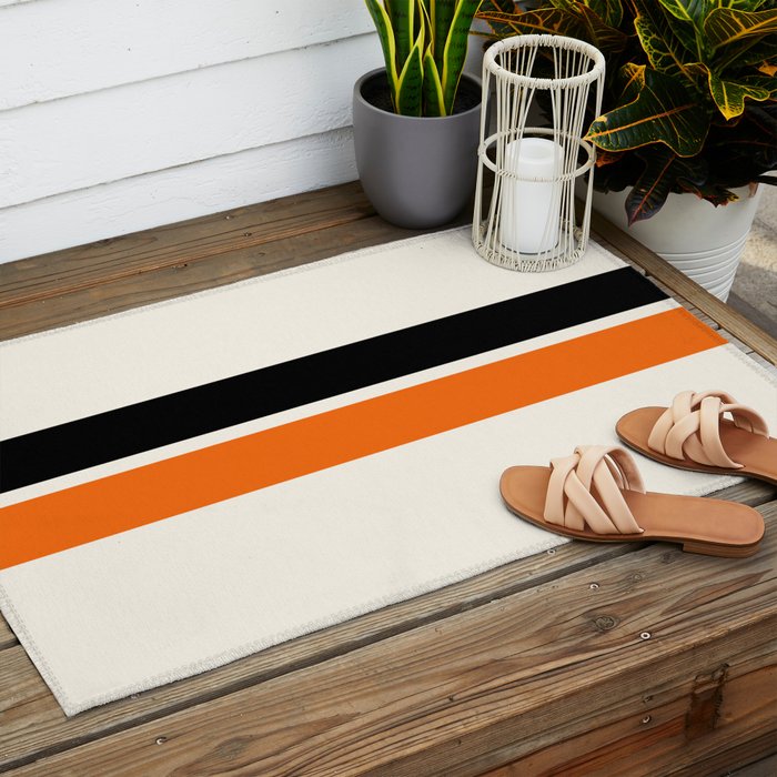 2 Stripes Black Orange Outdoor Rug Gallery Image 2