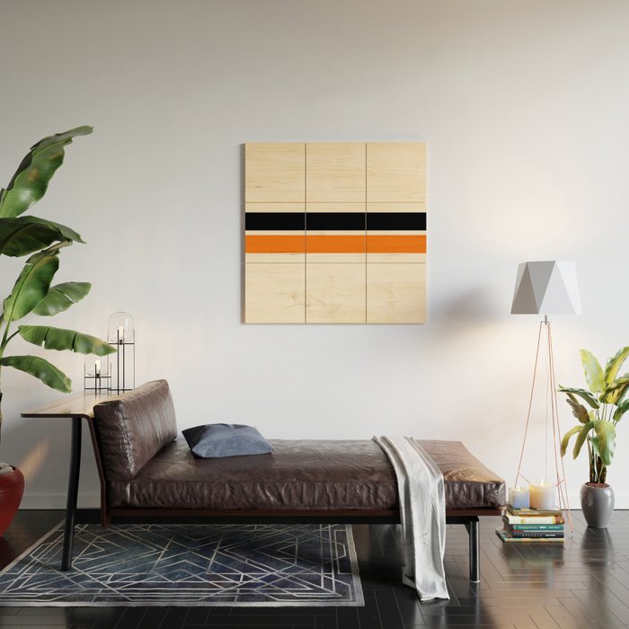 2 Stripes Black Orange Wood Wall Art Gallery Image 2