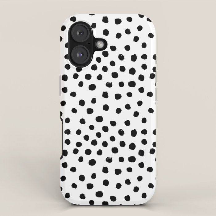 Preppy black and white dots minimal abstract brushstrokes painting illustration pattern print iPhone Case Gallery Image 1