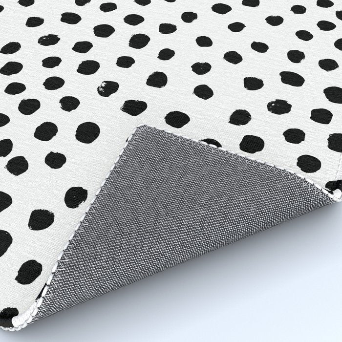 Preppy black and white dots minimal abstract brushstrokes painting illustration pattern print Rug Gallery Image 4