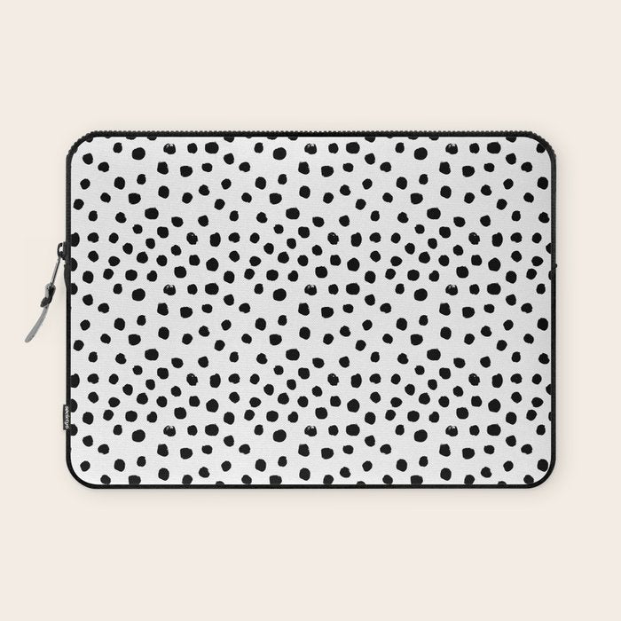 Preppy black and white dots minimal abstract brushstrokes painting illustration pattern print Laptop Sleeve Gallery Image 1