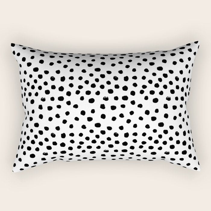 Preppy black and white dots minimal abstract brushstrokes painting illustration pattern print Rectangular Pillow Gallery Image 2
