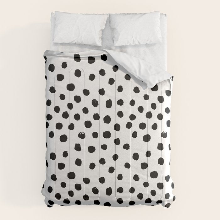Preppy black and white dots minimal abstract brushstrokes painting illustration pattern print Comforter Gallery Image 6