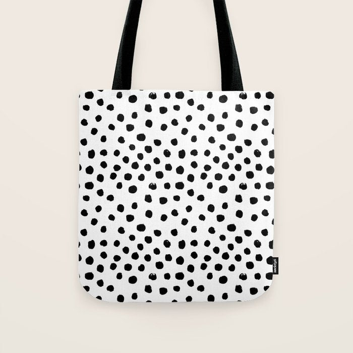 Preppy black and white dots minimal abstract brushstrokes painting illustration pattern print Tote Bag Gallery Image 1
