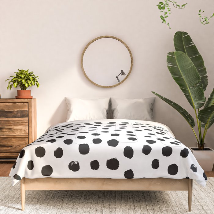 Preppy black and white dots minimal abstract brushstrokes painting illustration pattern print Comforter Gallery Image 3