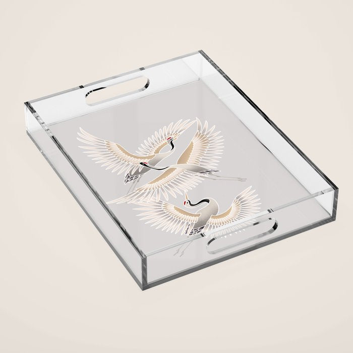 traditional Japanese cranes bright illustration Acrylic Tray Gallery Image 1