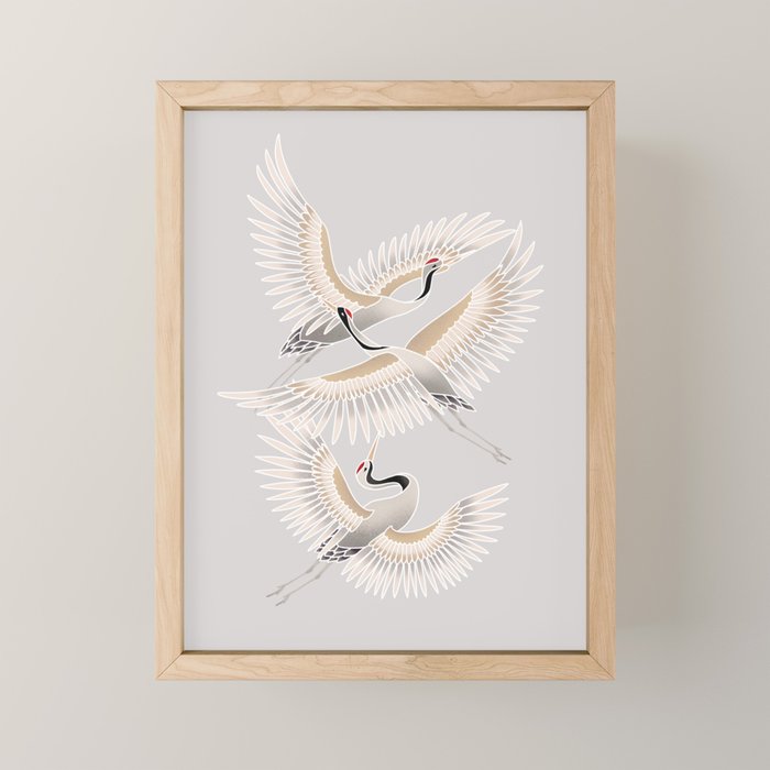 traditional Japanese cranes bright illustration Mini Art Print Gallery Image 1