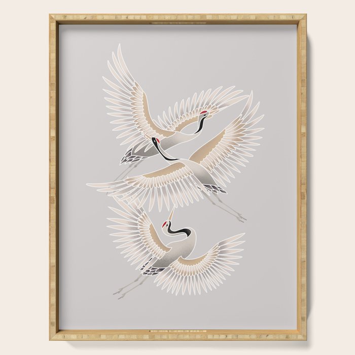 traditional Japanese cranes bright illustration Serving Tray Gallery Image 1