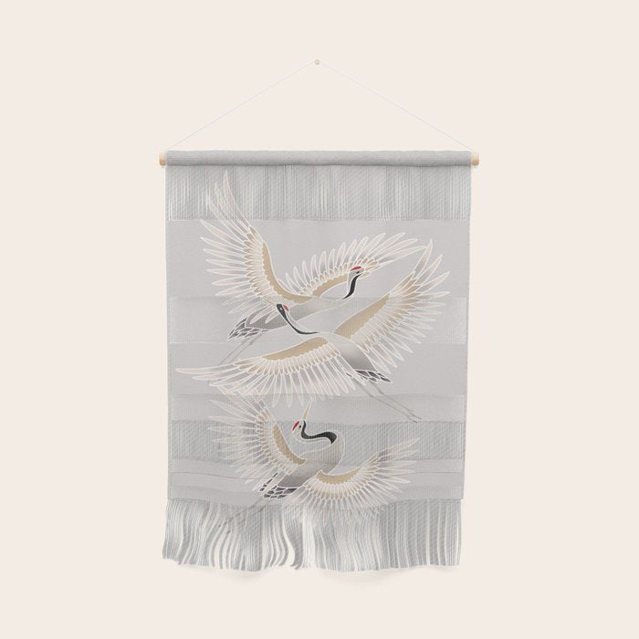 traditional Japanese cranes bright illustration Wall Hanging Gallery Image 1