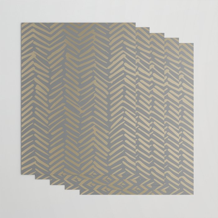 Herringbone, Boho, Mudcloth Pattern, Grey and Gold Wrapping Paper Gallery Image 3