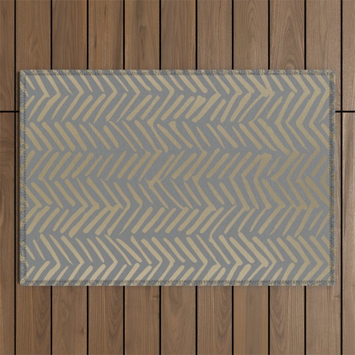 Herringbone, Boho, Mudcloth Pattern, Grey and Gold Outdoor Rug Gallery Image 1
