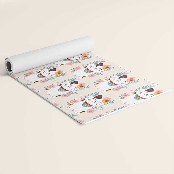 Japanese Lucky Cat with Cherry Blossoms Yoga Mat Gallery Image 2