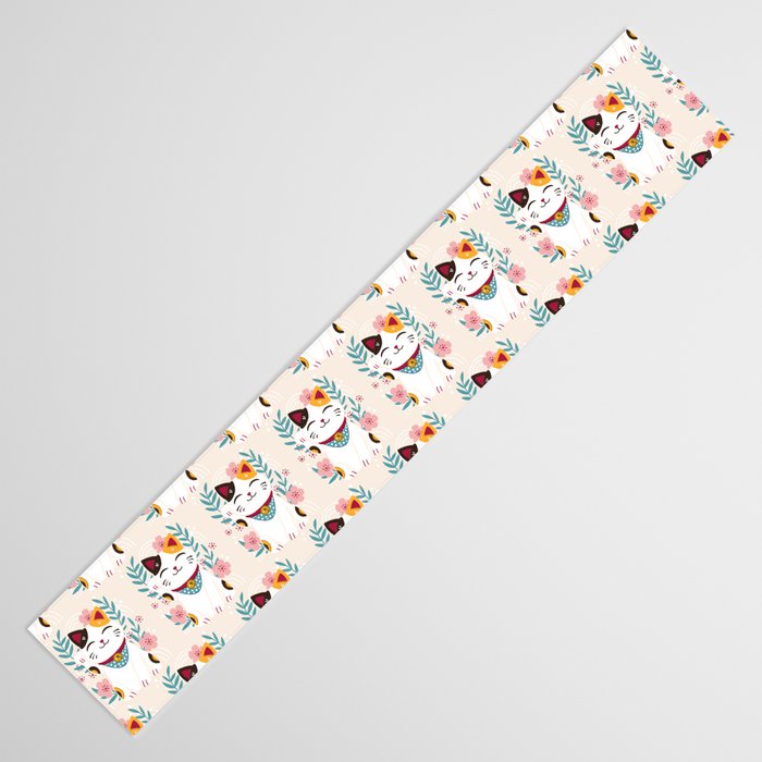 Japanese Lucky Cat with Cherry Blossoms Table Runner Gallery Image 3