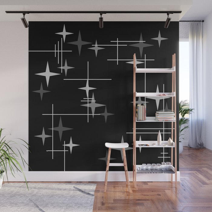 Mid Century Modern Stars (Black) Wall Mural Gallery Image 1
