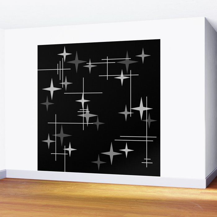 Mid Century Modern Stars (Black) Wall Mural Gallery Image 2