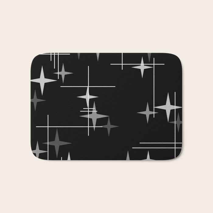 Mid Century Modern Stars (Black) Bath Mat Gallery Image 1