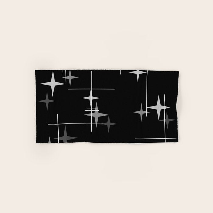Mid Century Modern Stars (Black) Bath Towel Gallery Image 1