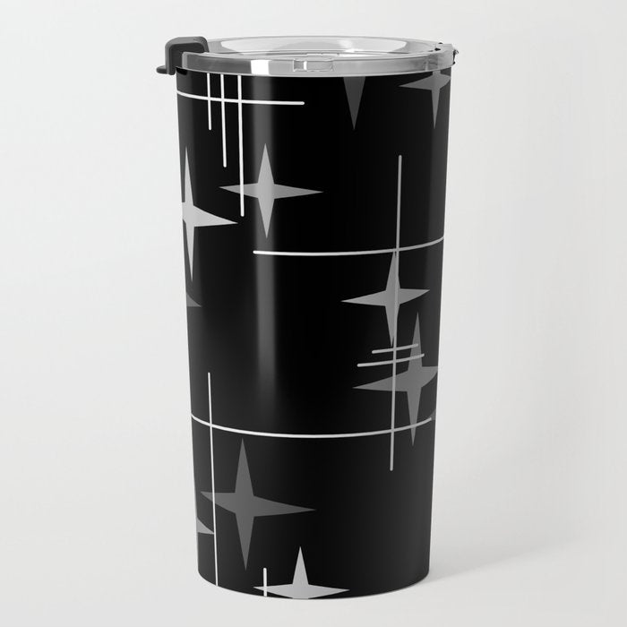 Mid Century Modern Stars (Black) Travel Mug Gallery Image 3
