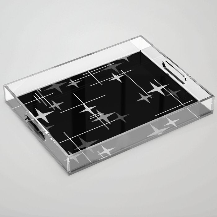 Mid Century Modern Stars (Black) Acrylic Tray Gallery Image 1