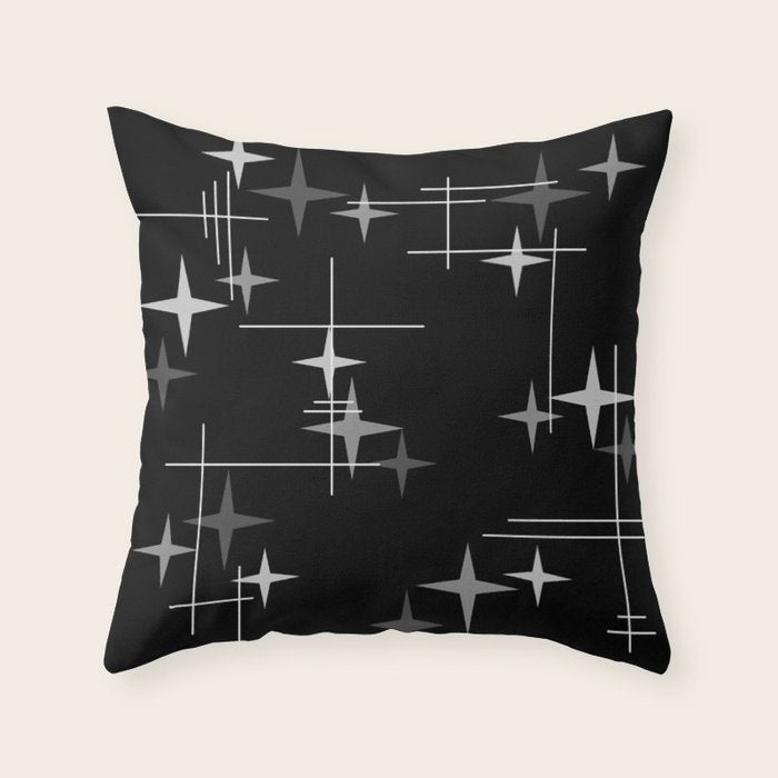 Mid Century Modern Stars (Black) Throw Pillow Gallery Image 6