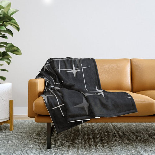 Mid Century Modern Stars (Black) Throw Blanket Gallery Image 1