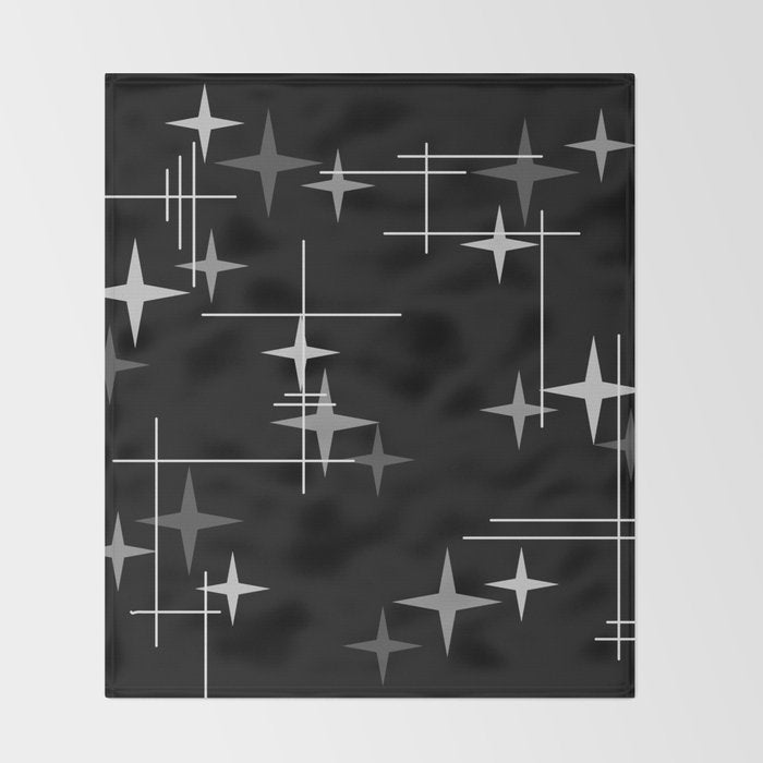 Mid Century Modern Stars (Black) Throw Blanket Gallery Image 2