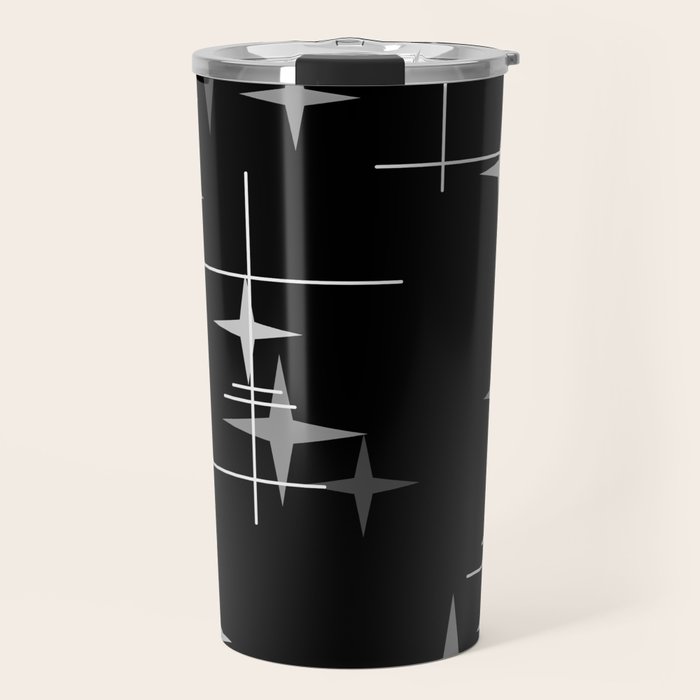 Mid Century Modern Stars (Black) Travel Mug Gallery Image 1