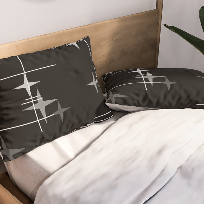 Mid Century Modern Stars (Black) Pillow Sham Gallery Image 2
