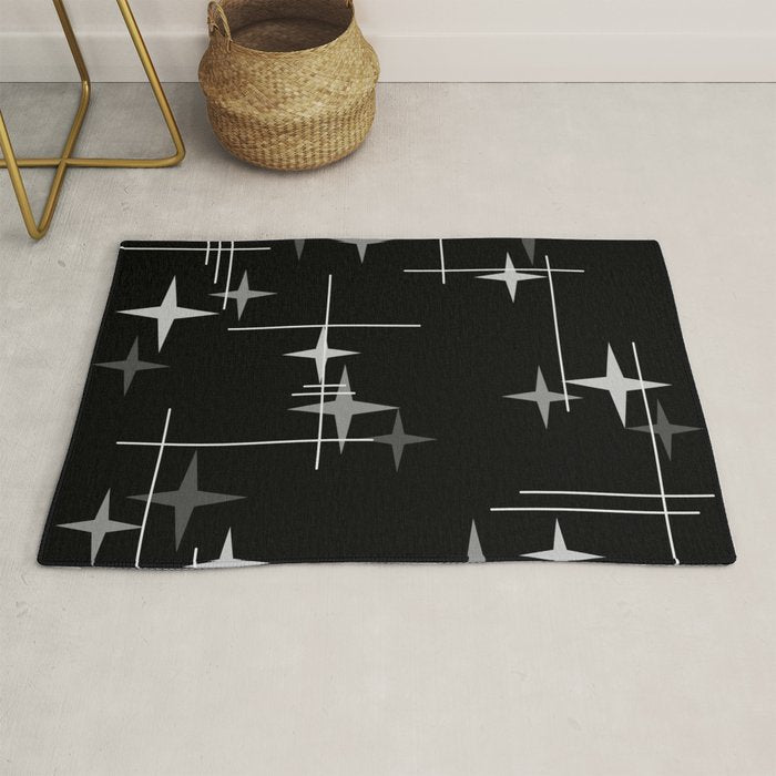Mid Century Modern Stars (Black) Rug Gallery Image 1