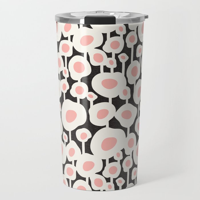 Poppy Dot - Retro Floral Black Pink Travel Mug Gallery Image 1