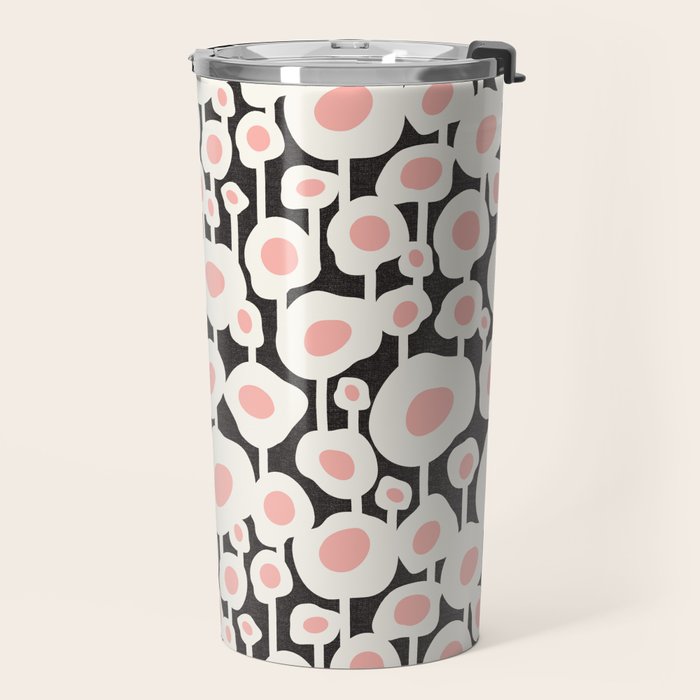 Poppy Dot - Retro Floral Black Pink Travel Mug Gallery Image 2