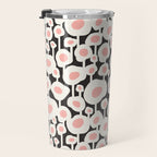 Poppy Dot - Retro Floral Black Pink Travel Mug Gallery Image 3
