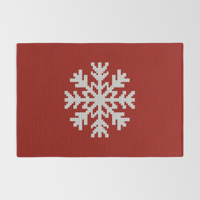Classic Red Christmas white snowflake knit Rug Gallery Image 2