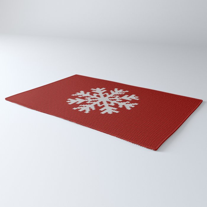 Classic Red Christmas white snowflake knit Rug Gallery Image 3