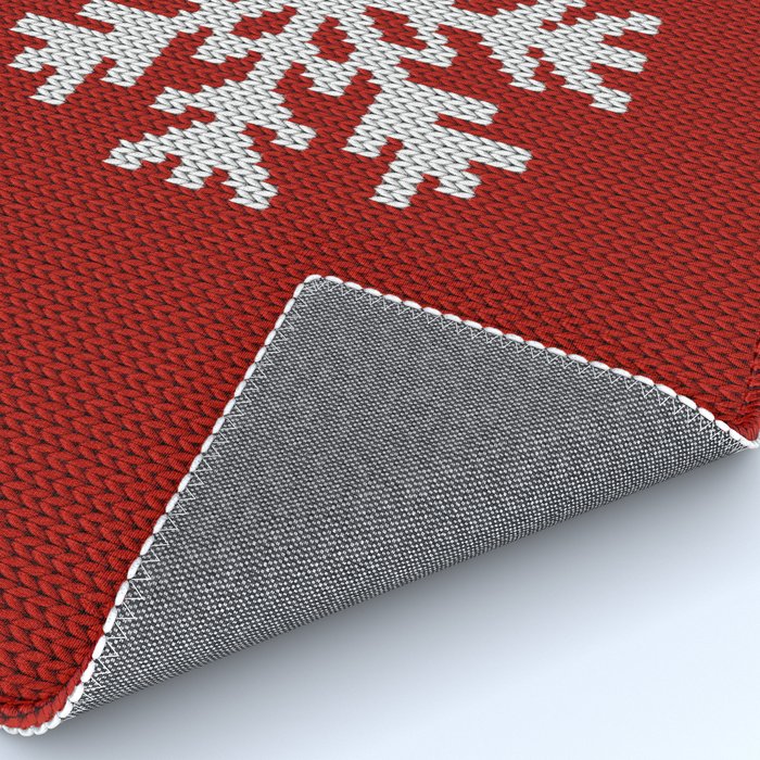 Classic Red Christmas white snowflake knit Rug Gallery Image 4