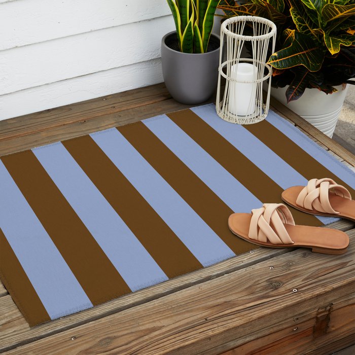 Duo I - Blue and Brown Stripes Outdoor Rug Gallery Image 2