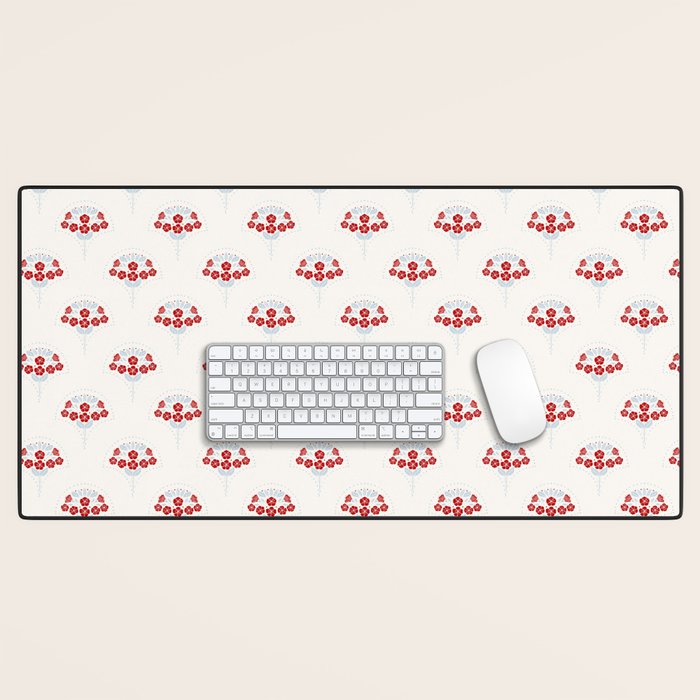 Heritage-Inspired Red and Blue Flowers Desk Mat Gallery Image 1