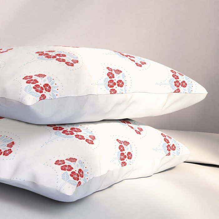 Heritage-Inspired Red and Blue Flowers Pillow Sham Gallery Image 3