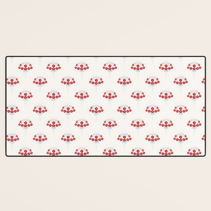 Heritage-Inspired Red and Blue Flowers Desk Mat Gallery Image 3