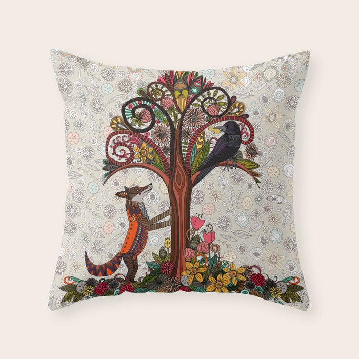 fox and crow Throw Pillow Gallery Image 6