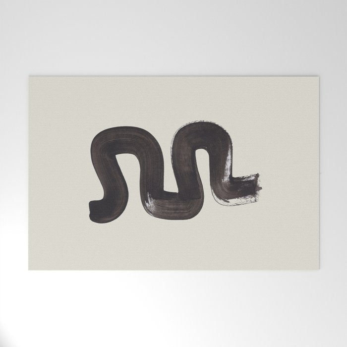 black & white minimalist abstract shapes patterns black ink painting Welcome Mat Gallery Image 1
