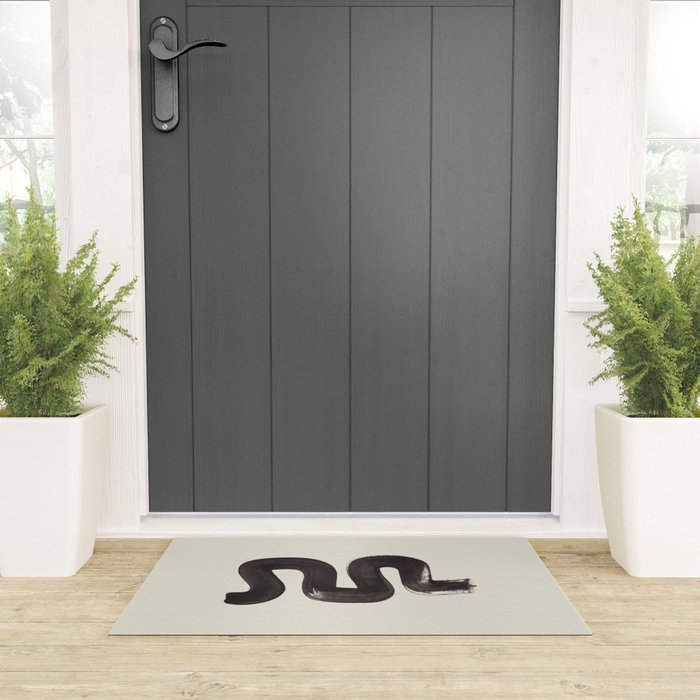 black & white minimalist abstract shapes patterns black ink painting Welcome Mat Gallery Image 3