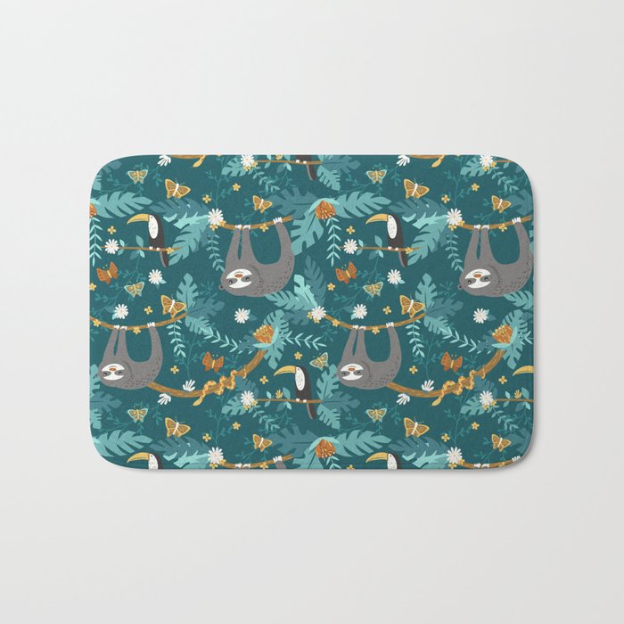 Sloth Hanging in a Teal Forest Bath Mat Gallery Image 1