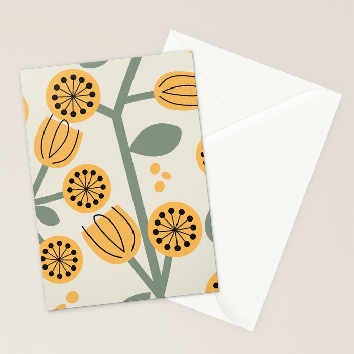 Climbing Flowers in Yellow and Green  Stationery Card Gallery Image 2